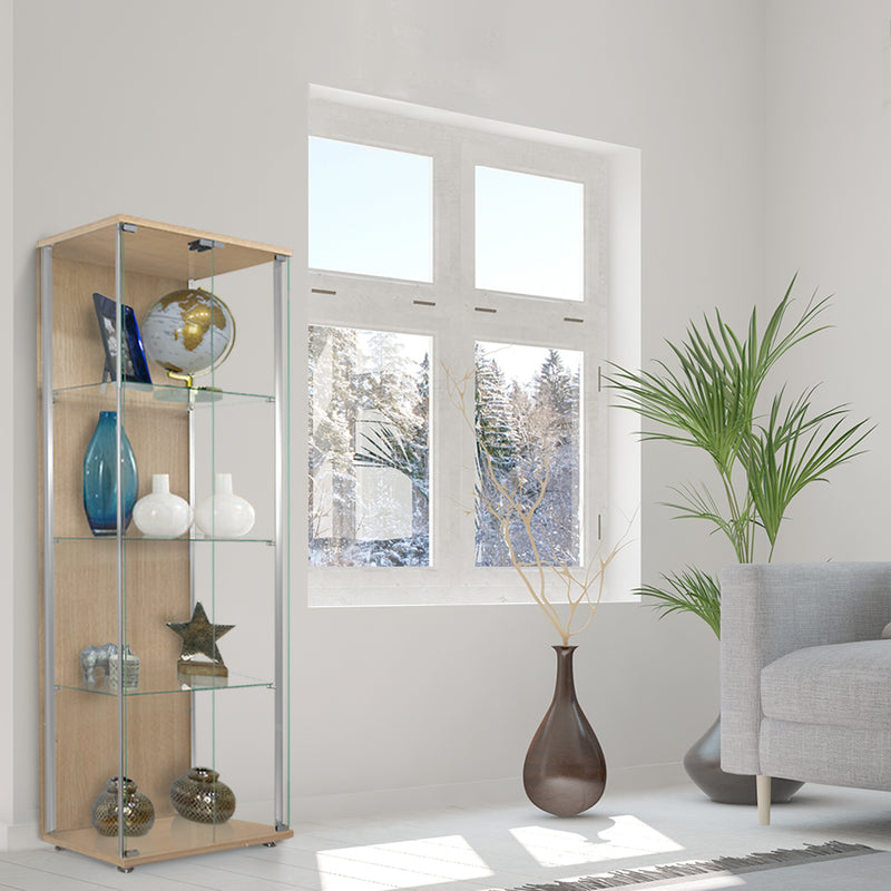 Oak Glass Display Cabinet with Double Door - 605mm