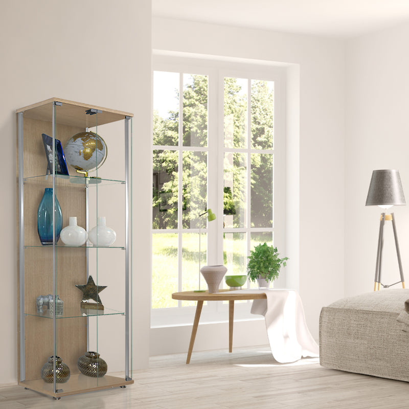 Oak Glass Display Cabinet with Double Door - 605mm