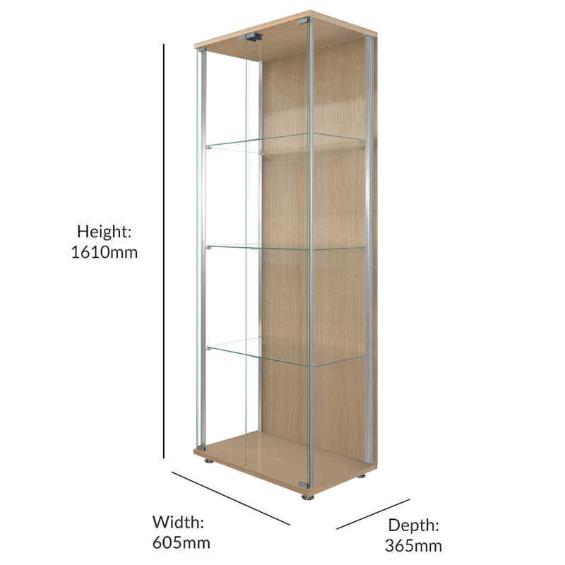 Oak Glass Display Cabinet with Double Door - 605mm