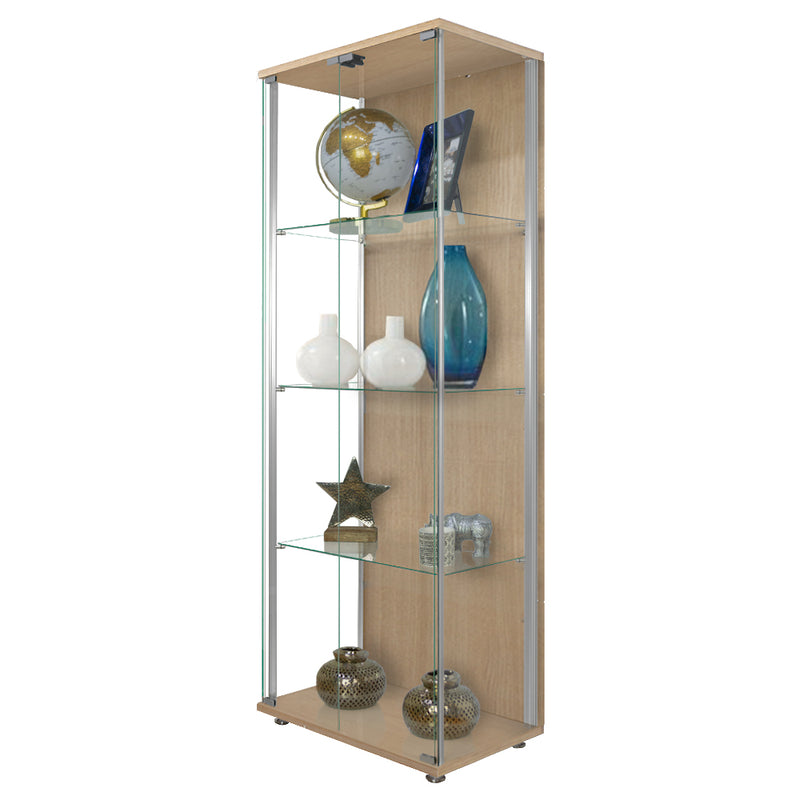 Oak Glass Display Cabinet with Double Door - 605mm
