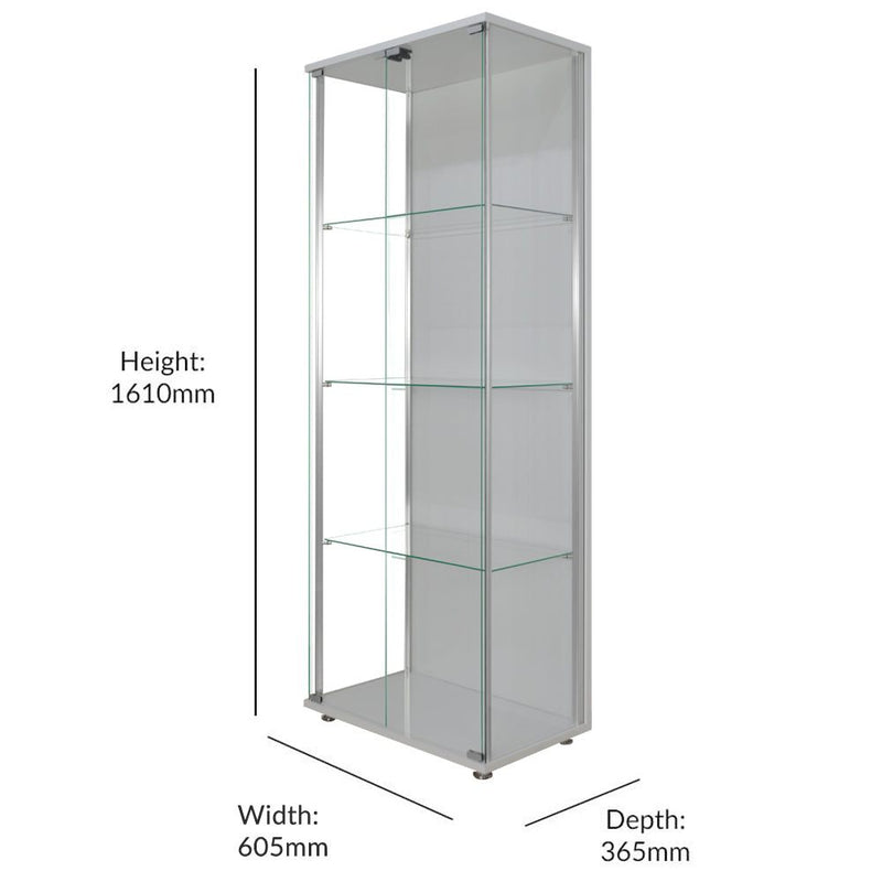Silver Glass Display Cabinet with Double Doors - 605mm