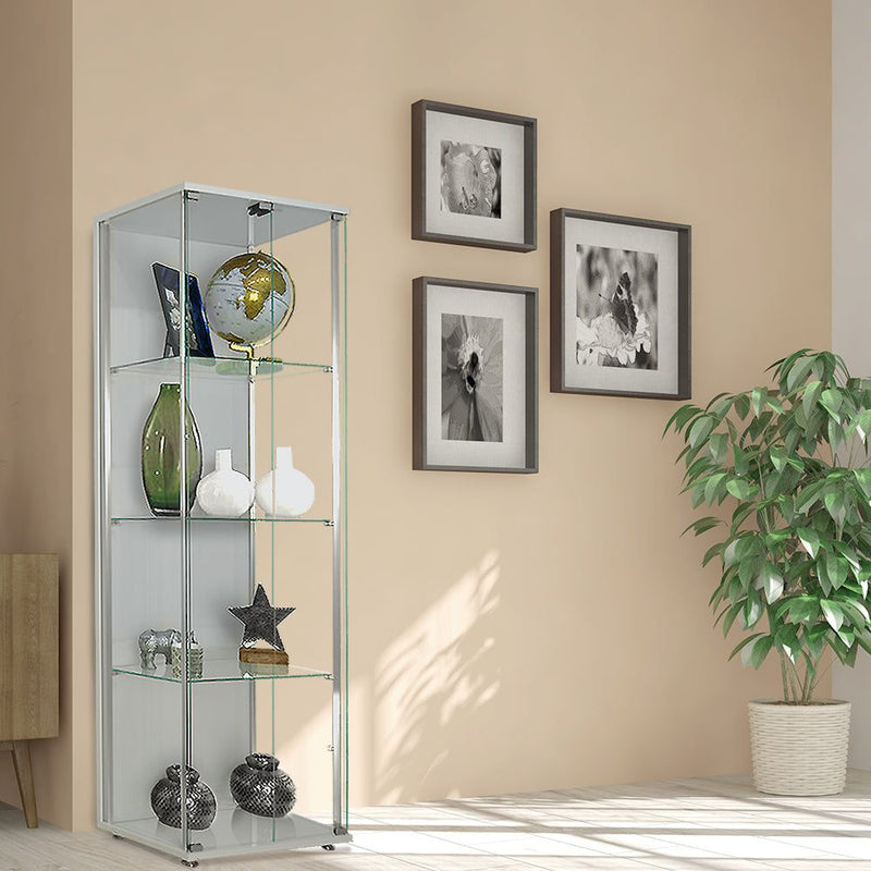 Silver Glass Display Cabinet with Double Doors - 605mm