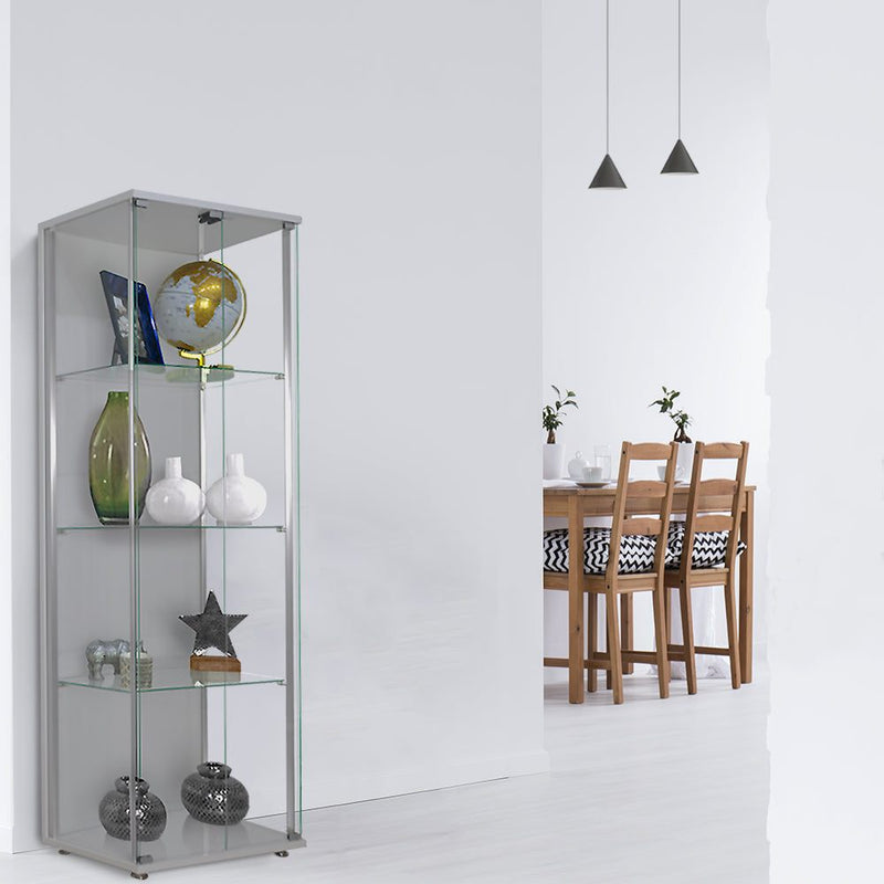 Silver Glass Display Cabinet with Double Doors - 605mm