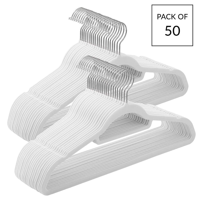 50 x Non-Slip White Velvet Hangers