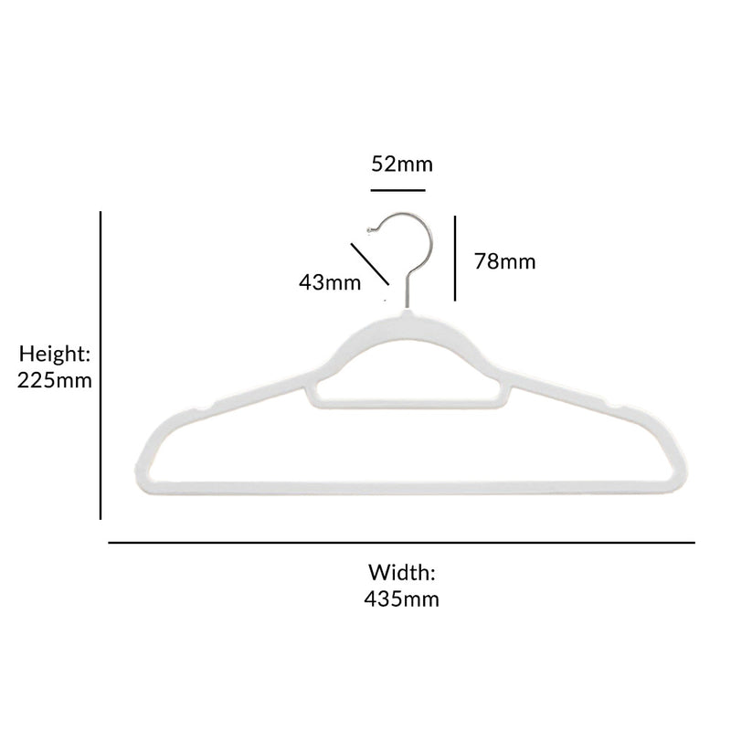 50 x Non-Slip White Velvet Hangers