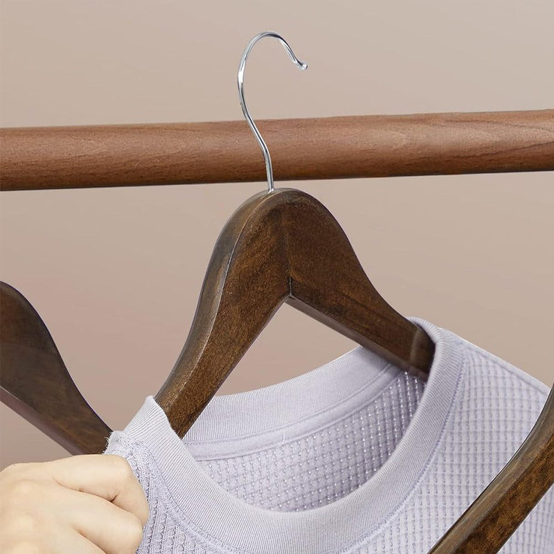 10 x Walnut Wooden Clothes Hangers with Trouser Bar - 44cm