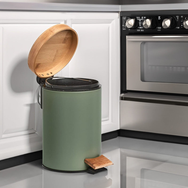 3L Pedal Bin with Bamboo Lid - Sage Green