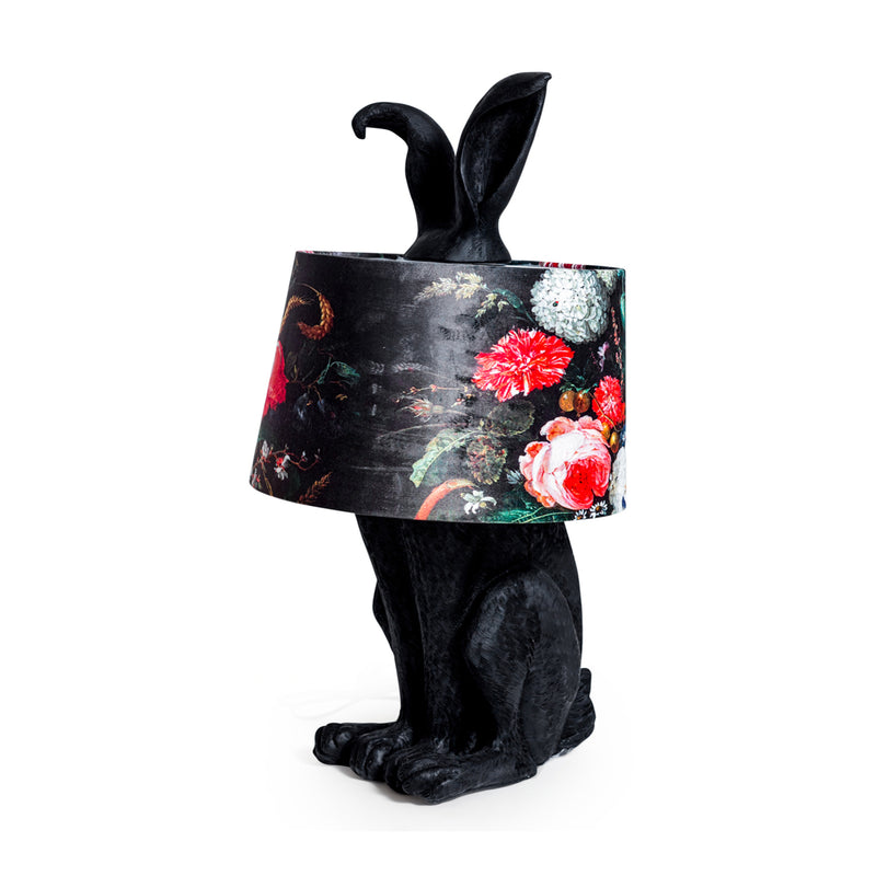 Rabbit Table Lamp with Designer Floral Shade - Black