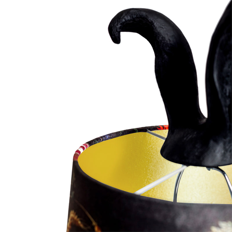 Rabbit Table Lamp with Designer Floral Shade - Black