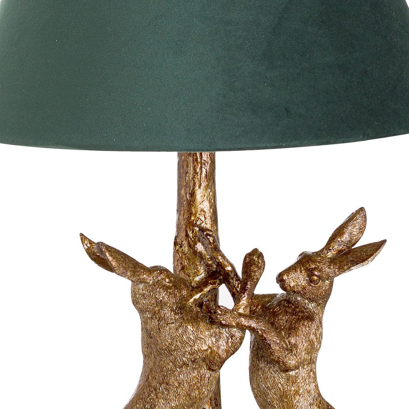 Gold March Hares Table Lamp with Deep Green Shade