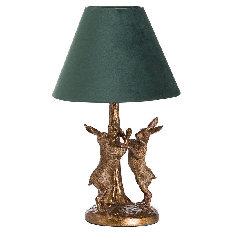 Gold March Hares Table Lamp with Deep Green Shade