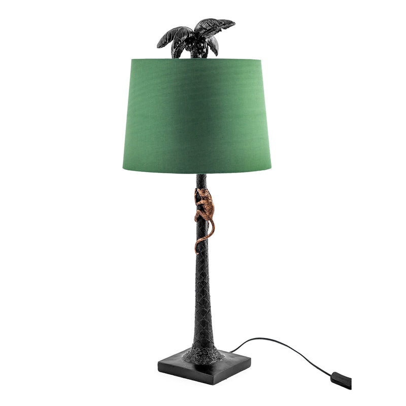 Climbing Monkey Palm Tree Table Lamp with Green Shade
