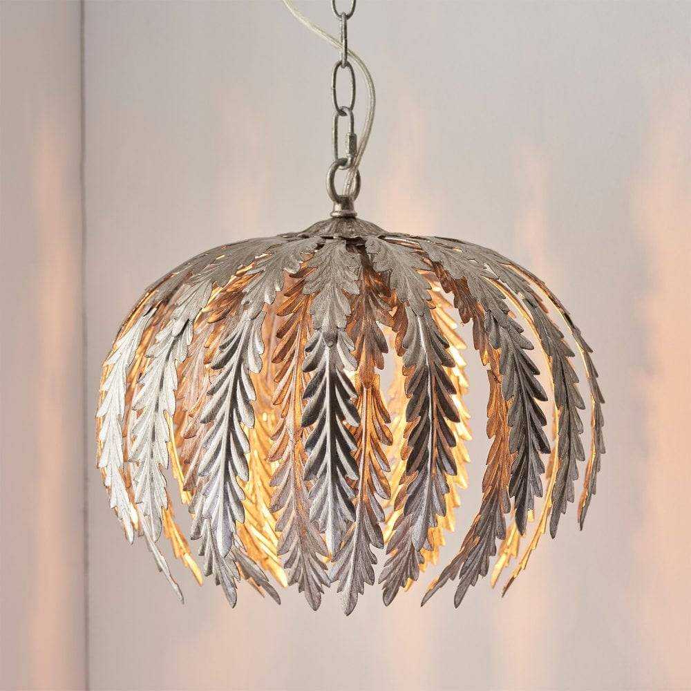 Elegant ornate silver leaf pendant light, perfect for adding a touch of sophistication and luxury to any space.