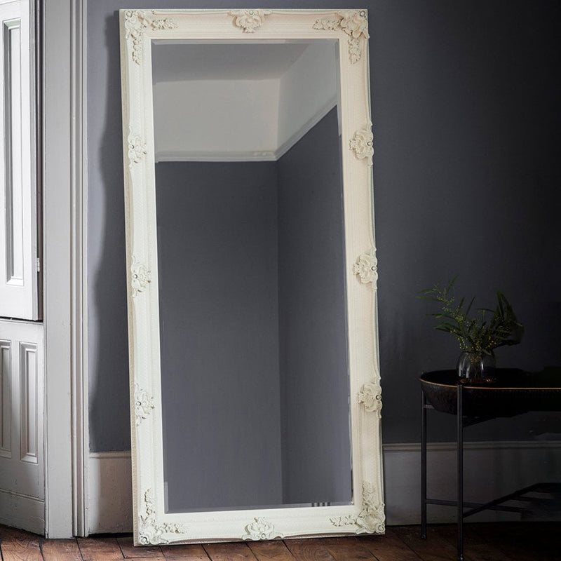 Hand Crafted Antique Style Leaner Mirror - Cream