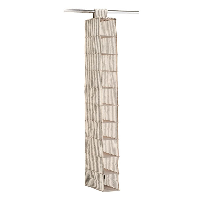 Beige 10 Compartment Hanging Clothes Storage Organiser
