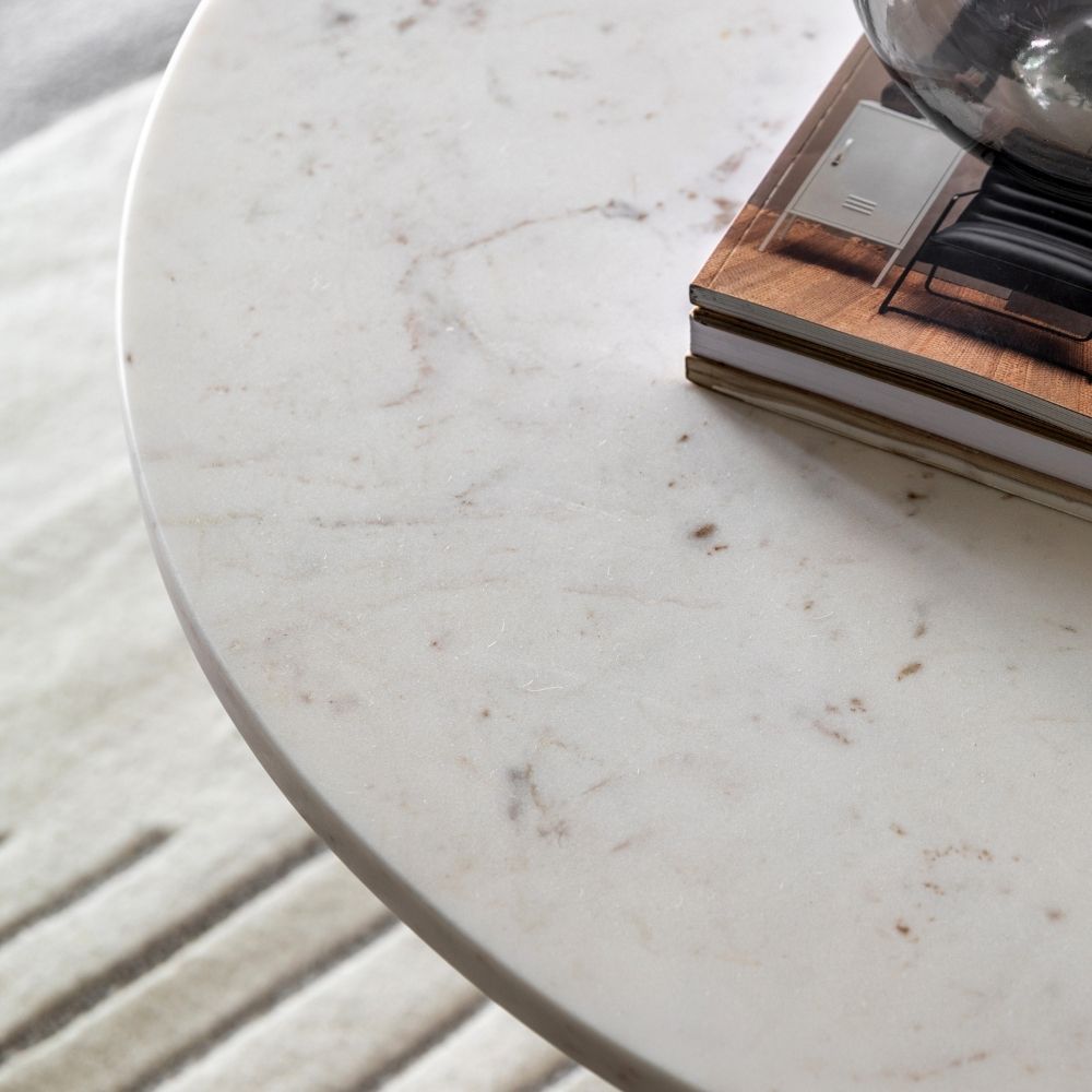White Marble Round Coffee Table with Sculptural Base