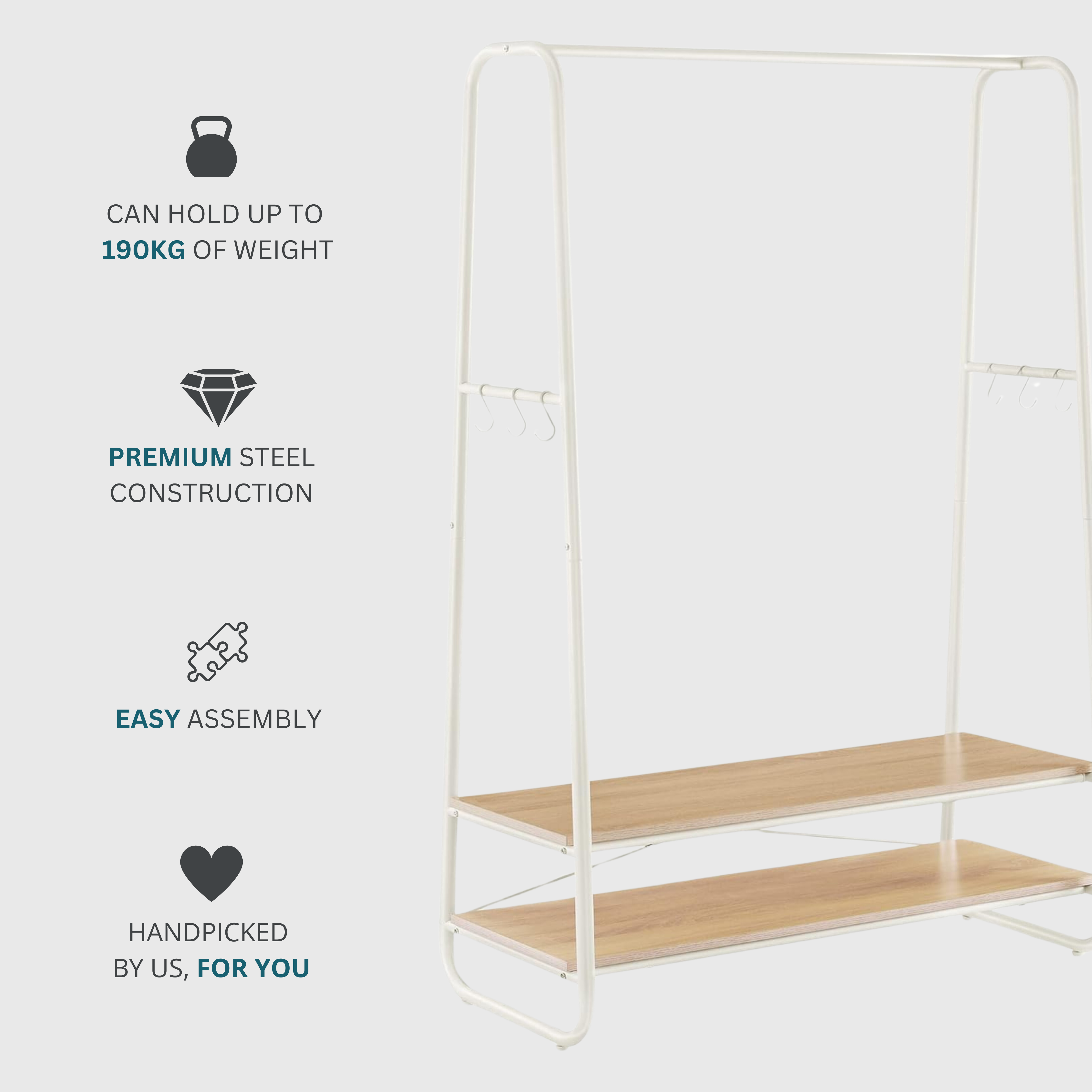 White Steel Clothing Rack with Wooden Shelves | The Urban Mill