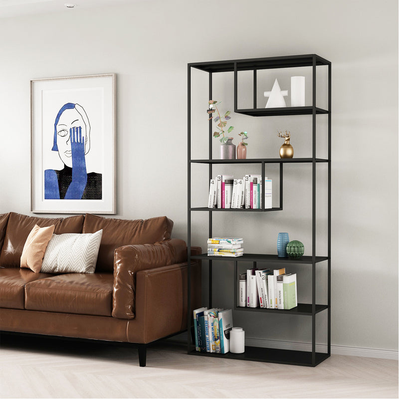 6-Tier Modern Shelving Unit - Black