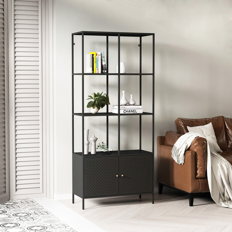3-Tier Shelving Unit with Storage - Black