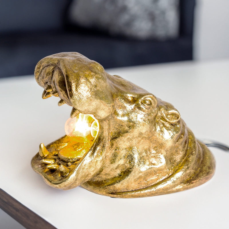 Roaring Hippo Table Lamp - Gold