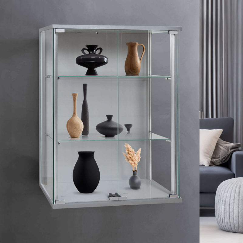 Silver Wall Mounted Display Cabinet - 600mm
