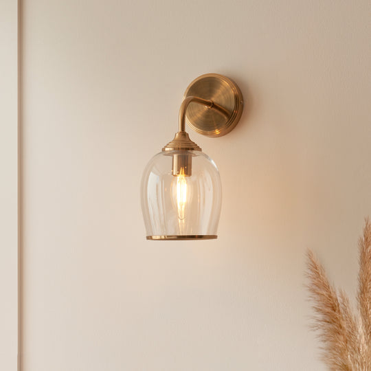 Aged Brass Domed Glass Wall Light