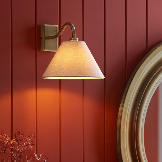 Antique Brass Wall Light with Linen Shade