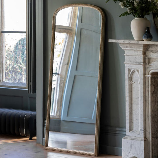 Large Full Length Antique Gold Leaner Mirror