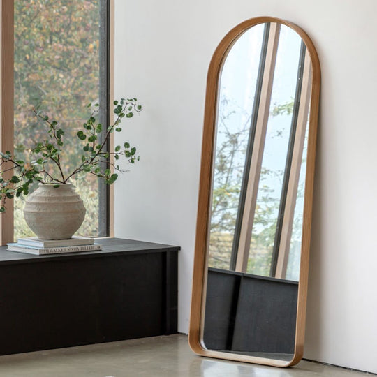 Arched Full Length Oak Leaner Mirror