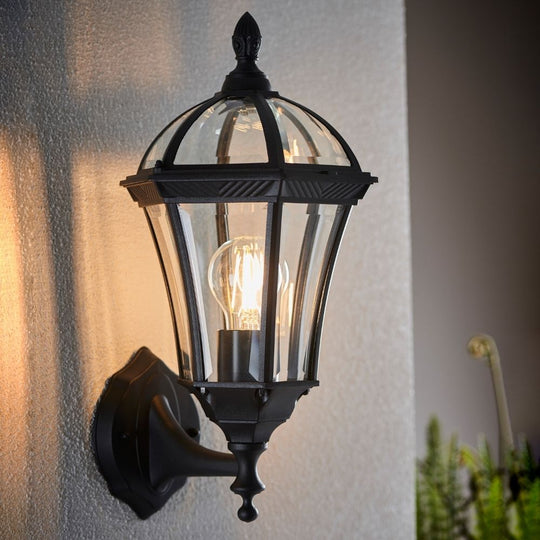 Black Outdoor Wall Lantern with Glass Panels