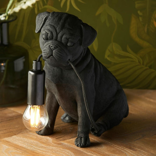 Black Pug Puppy Resin Table Lamp