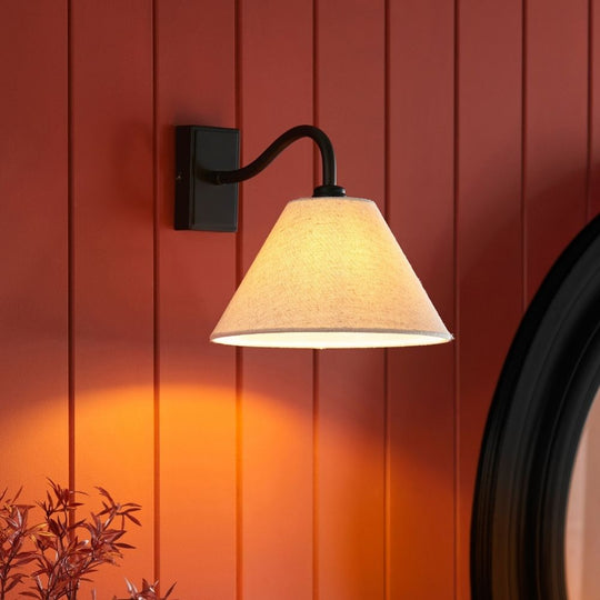 Black Wall Light with Linen Shade