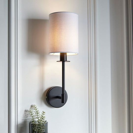 Black Wall Light with White Fabric Shade