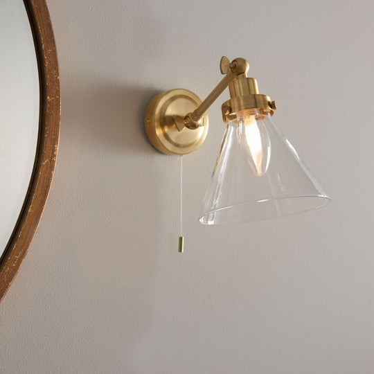 Brass Bathroom Wall Light with Clear Glass Shade