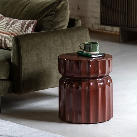 Rust Brown Glass Fibre Reinforced Concrete Ridged Side Table