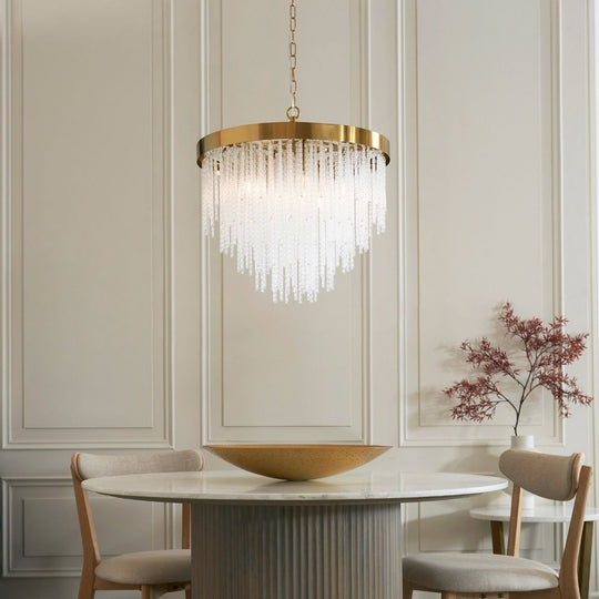 Brass 5 Light Glass Rod Pendant Ceiling Light