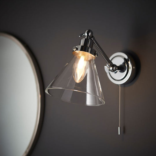 Chrome Bathroom Wall Light with Clear Glass Shade