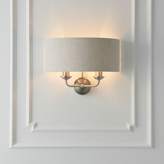 Brushed Chrome & Natural Linen Twin Wall Light