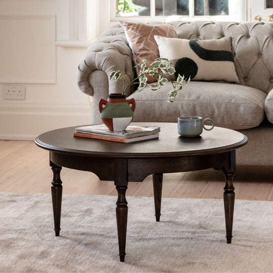 Dark Mindy Wood Marquetry Round Coffee Table