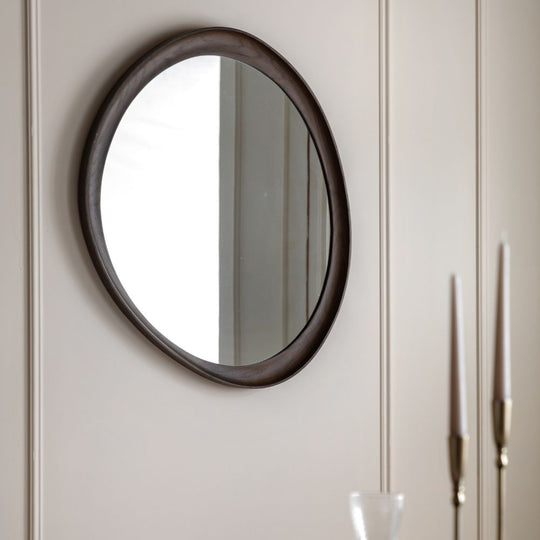 Organic Pebble Walnut Oak Wall Mirror