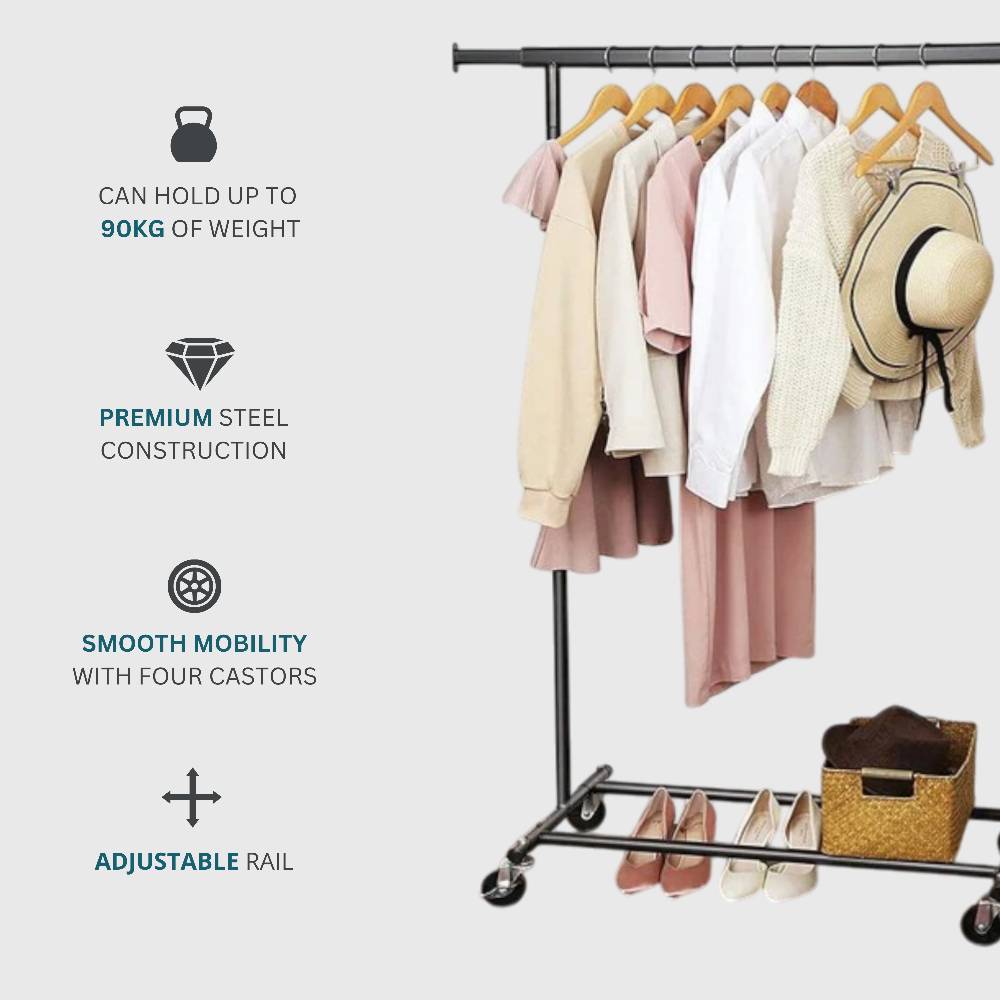 Extendable Steel Clothing Rack with Shelf 920–1320mm | The Urban Mill