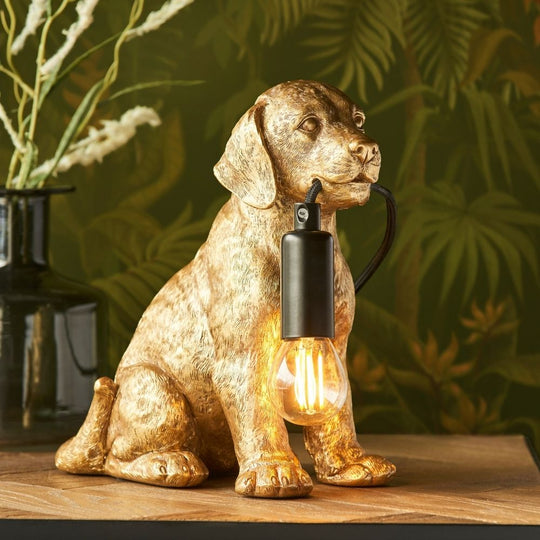 Gold Labrador Puppy Resin Table Lamp