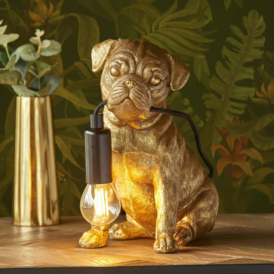Gold Pug Puppy Resin Table Lamp