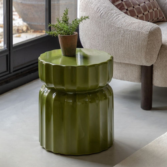 Green Glass Fibre Reinforced Concrete Ridged Side Table