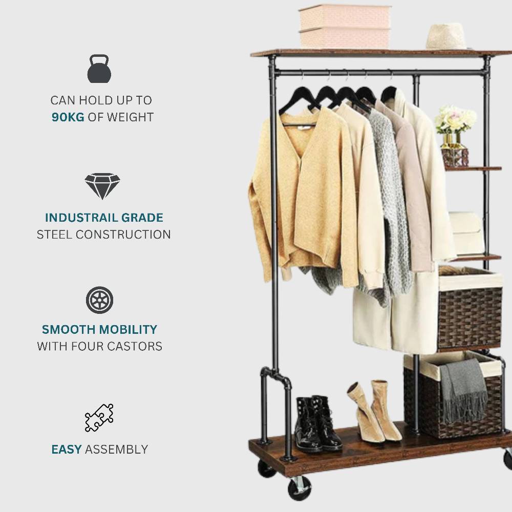 Heavy-Duty Rolling Clothes Rack (630lb Capacity!) - Y-Shape For Double Hanging Space