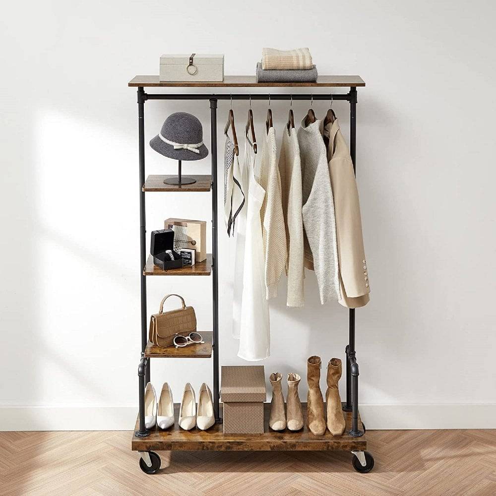 Industrial Clothing Rack on Wheels with Shelves The Urban Mill