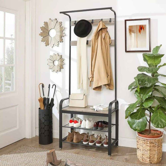 Industrial Style Black and Greige Hallway Unit with Clothes Rail