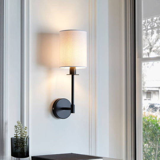 Matt Black & Vintage White Fabric Wall Light