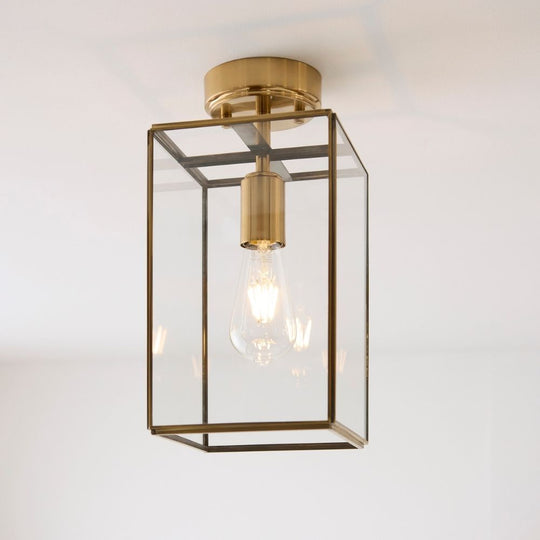 Brass Glass Panel Flush Ceiling Light