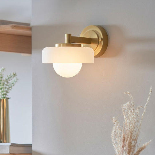 Aged Brass & Frosted Glass Orb Wall Light